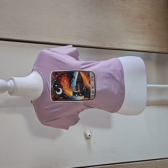 Upcycled Purple Crop Top  Hot Mess Express Graphic Tee Handmade OOAK Size L - Picture 13 of 17